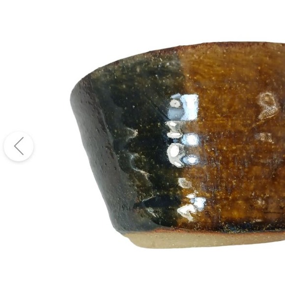 Pottery Bowl Neutral Earthy Browns Half Half Dip Glazed Signed Artisan Vintage - Picture 7 of 12